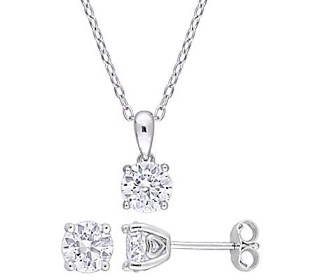 MoissanIce 2.10 cttw Necklace & Earrings Set, S terling Silver