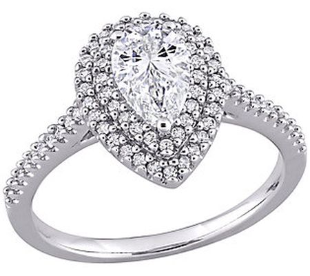 MoissanIce Moissanite 0.95 cttw & Diamond Ring, 14K White Gold