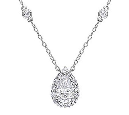 MoissanIce Moissanite 1.35 cttw Halo Pear Penda t w/ Chain