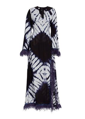 Moji Hand-Dyed Feather-Trim Maxi Dress