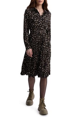 Molly Bracken Abstract Leopard Print Long Sleeve Shirtdress in Black