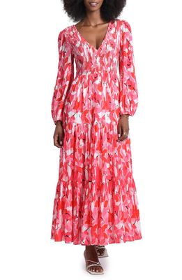 Molly Bracken Louise Floral Print Long Sleeve Tiered Maxi Dress in Pink