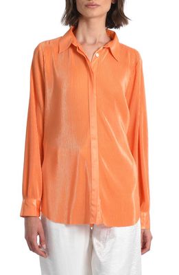 Molly Bracken Pleated Oversize Button-Up Shirt in Orange