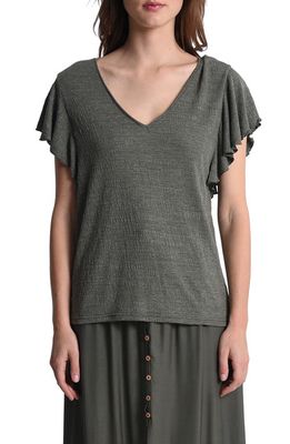 Molly Bracken V-Neck Flutter Sleeve T-Shirt in Khaki