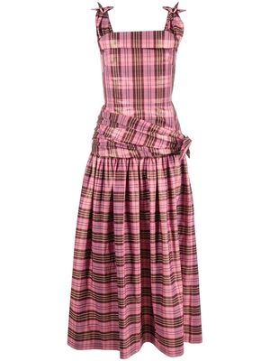 Molly Goddard bow-detail tartan check dress - Pink