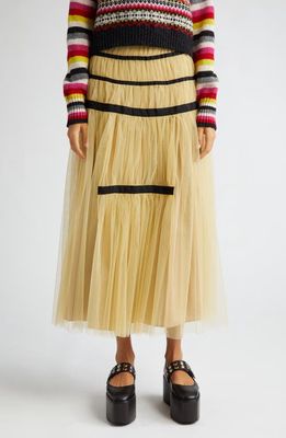 Molly Goddard Cordelia Grosgrain Trim Gathered Tulle Skirt in Bamboo