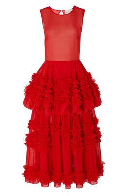 Molly Goddard Dolores Ruffle Sleeveless Cotton Midi Dress in Red