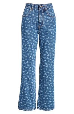 Molly Goddard Dorianna Floral Print Flare Jeans in Blue
