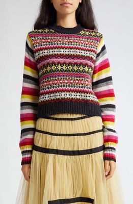 Molly Goddard Fair Isle Stripe Lambswool Sweater in Charcoal Fairisle