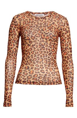 Molly Goddard Freddie Leopard Print Mesh Top in Brown Leopard