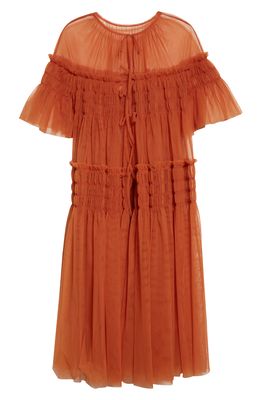 Molly Goddard Genevieve Shirred Tulle Duster Coat in Rust