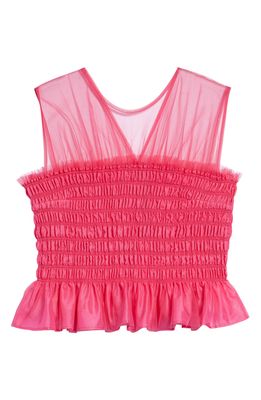 Molly Goddard Georgie Shirred Tulle Top in Pink