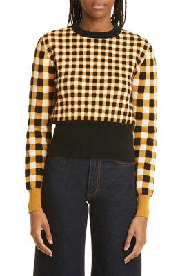 Molly Goddard Ilse Variegated Check Cotton & Wool Blend Sweater in Cream Tan Black