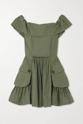 Molly Goddard - Julie Off-the-shoulder Cotton-blend Mini Dress - Green