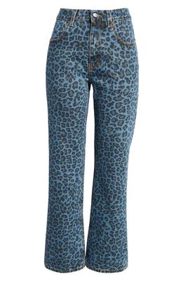 Molly Goddard Leopard Print Rigid Flare Jeans in Black Leopard