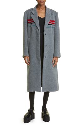 Molly Goddard Longline Velvet Stripe Wool Coat in Grey