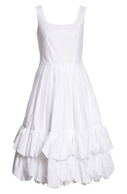 Molly Goddard Nikita Tiered Bubble Hem Pleated Cotton Midi Dress in White
