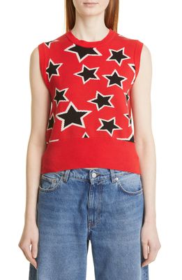 Molly Goddard Sadie Star Jacquard Cotton Blend Sweater Vest in Red/Black Star