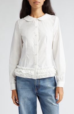 Molly Goddard Sara Ruffle Hem Cotton Button-Up Shirt in White