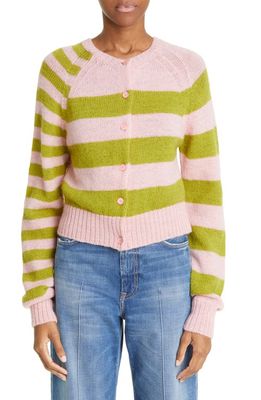 Molly Goddard Teresa Stripe Wool Cardigan in Pink/Green