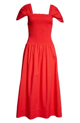 Molly Goddard Vivienne Smocked Cotton Dress in Red