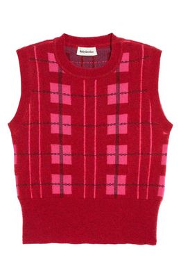 Molly Goddard Women's Check Wool & Cotton Blend Sweater Vest in Red/Pink