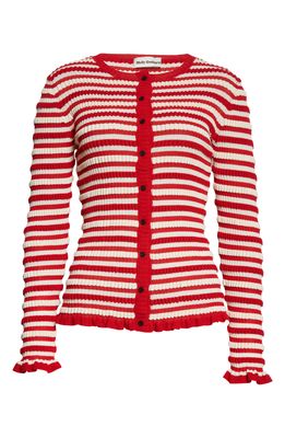 Molly Goddard Women's Stacey Stripe Rib Cotton Blend Cardigan in Red Cream