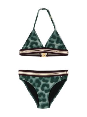 Molo contrast trim leopard print bikini - Green