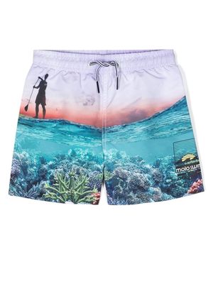 Molo Neptune ocean explore-print swimming shorts - Blue