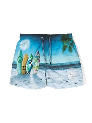 Molo Niko photograph-print swim shorts - Blue