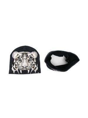Molo raccoon-print hat and scarf set - Blue