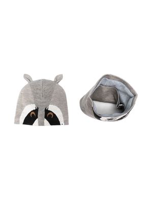 Molo raccoon-print hat and scarf set - Grey