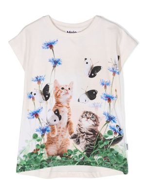 Molo Ragnhilde Yin Yang Kitten-print T-shirt - Neutrals