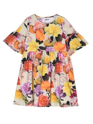 Molo ruffle-sleeves floral dress - Yellow