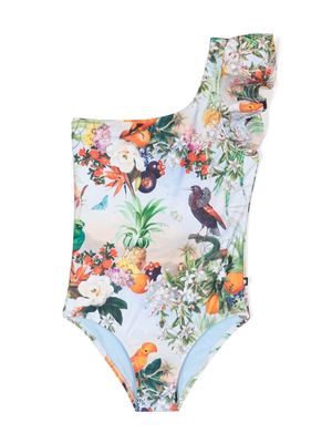 Molo tropical art-print ruffle swimsuit - Blue