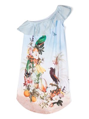 Molo tropical-motif one-shoulder dress - Blue