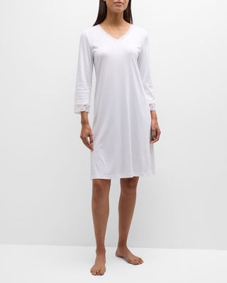 Moments 3/4-Sleeve Lace-Trim Cotton Nightgown