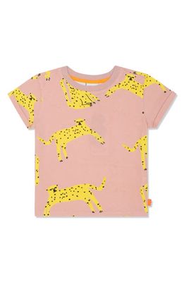 Mon Coeur Kids' Cat Graphic T-Shirt in Misty Rose/Cyber Yellow 