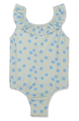 Mon Coeur Kids' Dot One-Piece Swimsuit in Sea Foam/Della Blue 