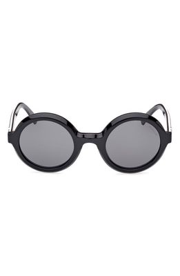Moncler 50mm Round Sunglasses in Shiny Black /Smoke