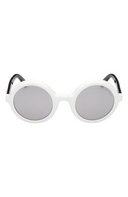 Moncler 50mm Round Sunglasses in White /Smoke Mirror