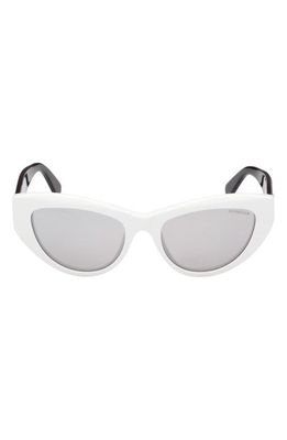 Moncler 53mm Mirrored Cat Eye Sunglasses in White /Smoke Mirror