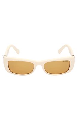 Moncler 55mm Rectangular Sunglasses in Ivory/Gold/Honey