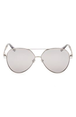 Moncler 59mm Mirrored Pilot Sunglasses in Shiny Palladium /Smoke Mirror