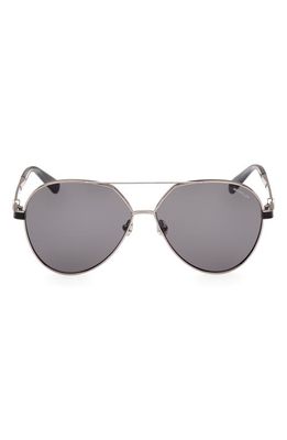 Moncler 59mm Pilot Sunglasses in Shiny Light Ruthenium /Smoke