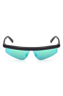 Moncler 65mm Oversize Rectangular Sunglasses in Shiny Black /Blue Mirror