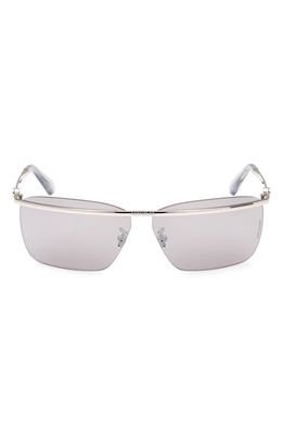 Moncler 67mm Mirrored Oversize Rectangular Sunglasses in Shiny Palladium /Smoke Mirror