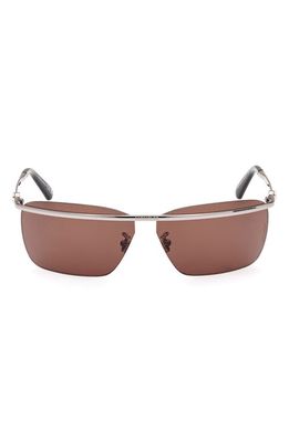Moncler 67mm Oversize Rectangular Sunglasses in Shiny Light Ruthenium /Brown