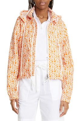 Moncler Alose Logo Print Taffeta Jacket in Orange Multi