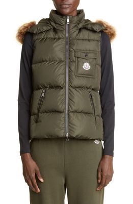 Moncler Bairon Nylon Laqué Down Puffer Hooded Vest in Military Green